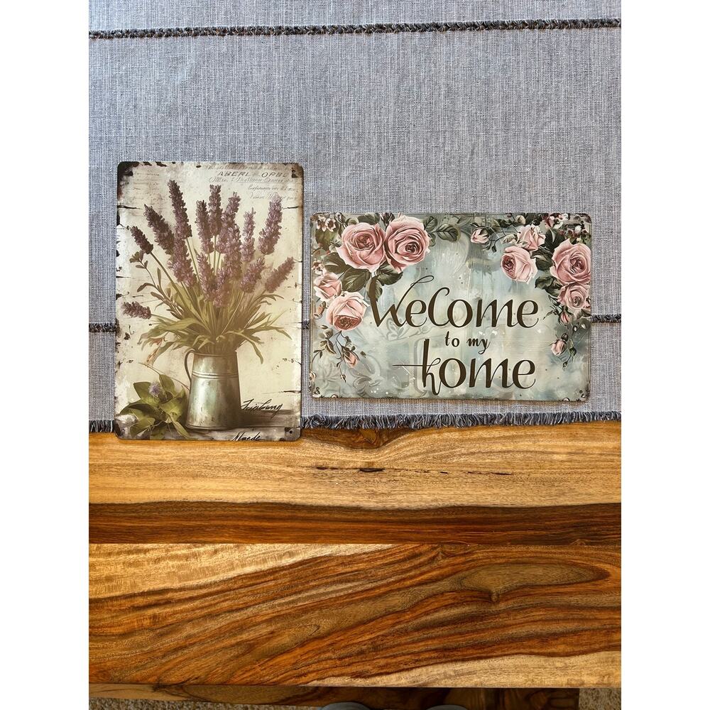 Set of 2 Metal Signs Home Decor Welcome Sign Lavender Garden Lover FAST SHIP